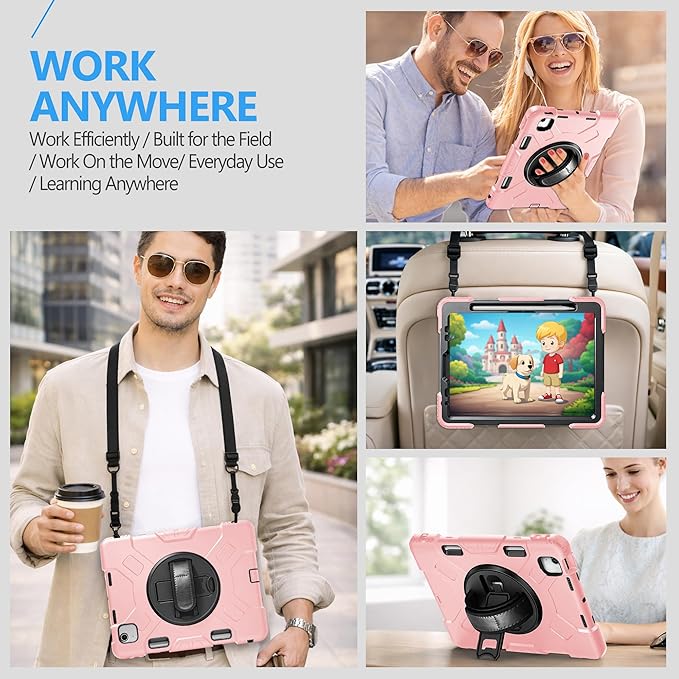 Case for iPad Air 11 M4 2026/ M3 2025/ M2 2024: Silicone Cover for iPad Air 5th & 4th Generation 10.9 Inch (2020/2022) with Screen Protector- Stand- Handle- Shoulder Strap- Pencil Holder