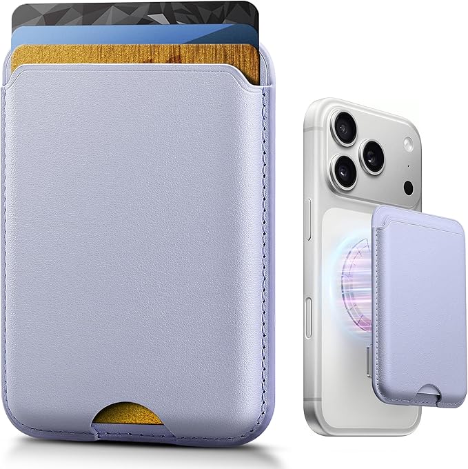 Stronger Magnetic Wallet for iPhone 17/16/15/14/13/12 Series, Slim Leather Magnetic Card Holder with RFID Blocking, N52 Magnet Phone Wallet, Fit 3 Cards, Light Purple