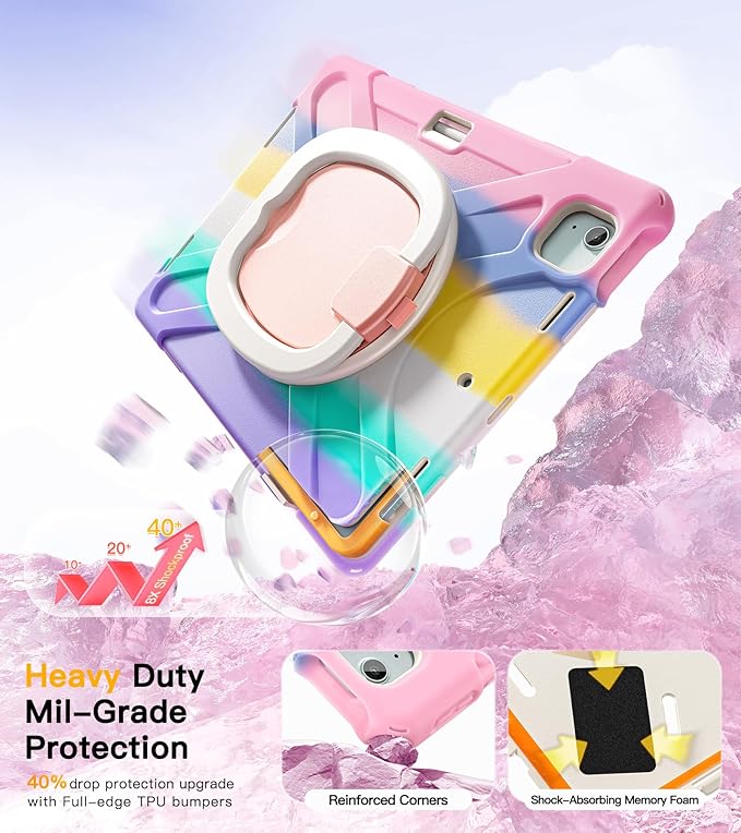 BRAECN for iPad Air 13 Inch Case M4 2026/M3 2025/M2 2024 & iPad Pro 12.9 Case (6th/5th4th/3rd Gen), Heavy Duty Silicone Cover with 360° Swivel Kickstand, Shoulder Strap, Pencil Holder, Colorful Pink