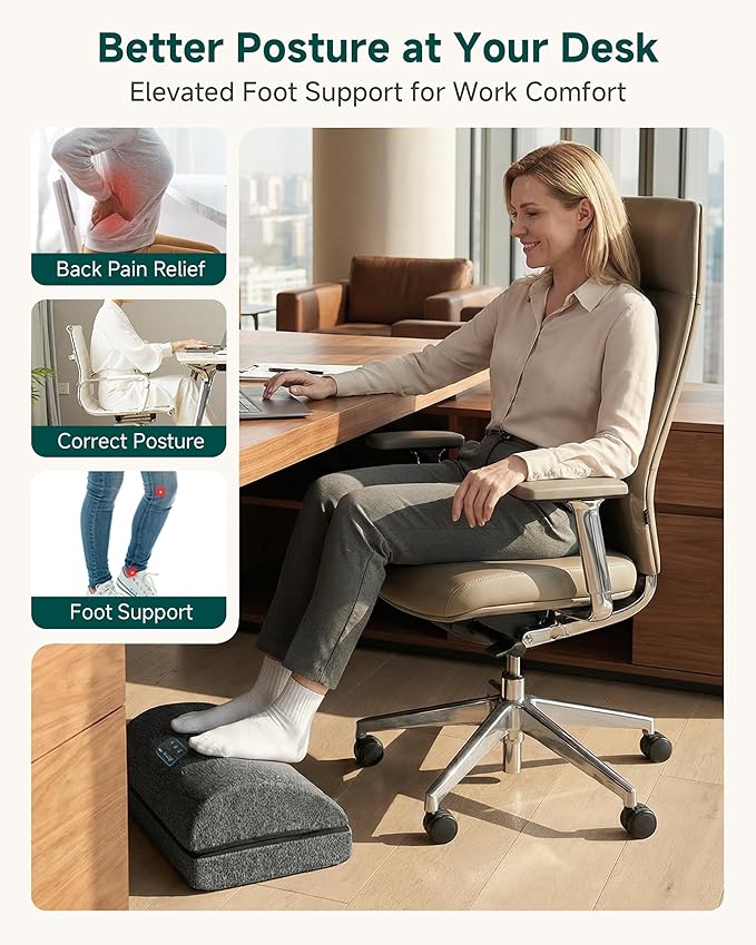 Snailax Heated Foot Rest for Under Desk at Work, Foot Stool with Vibration Massage, 3 Heat Levels, Ergonomic Memory Foam Feet Warmer Heater