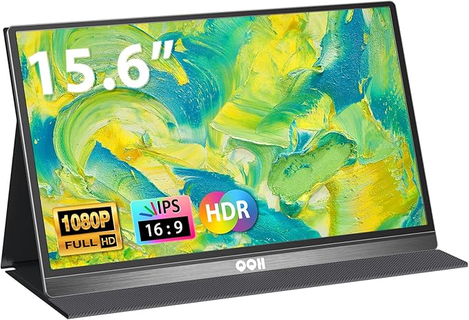 QQH Portable Monitor, 15.6 Inch FHD 1080P USB C HDMI Alloy Travel Monitor for Laptop with Smart Cover & Built-in Speaker, Plug & Play Ultra Slim Second Monitor for Laptop PC Phone Mac