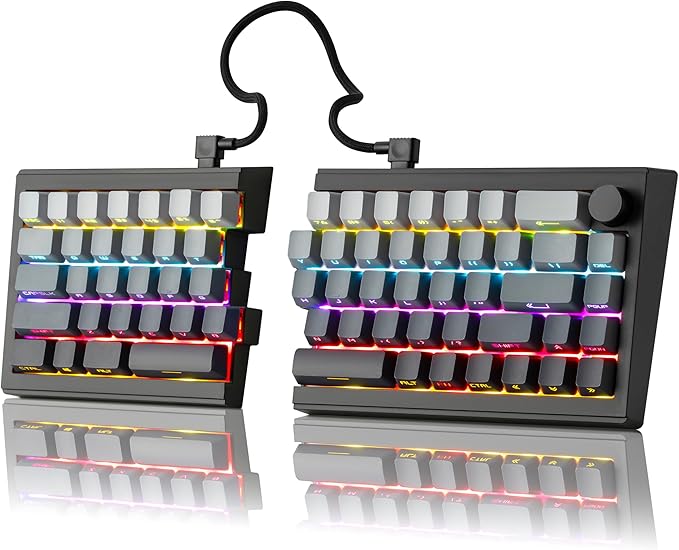 ZORNHER ST68 Ergonomic Split Keyboard,65% Wireless Gaming Keyboard with Knob,65% Black Hot-Swappable Mechanical Keyboards for Win/Mac,Clicky Switches,RGB Backlit