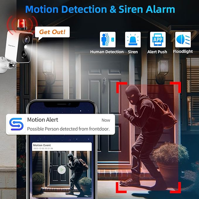 Septekon 2K Security Cameras Wireless Outdoor 4 Pack, Solar Battery Powered Camera with Two Spotlights, PIR Motion Detection Siren, Color Night Vision, 2-Way Audio, IP66 Waterpoof