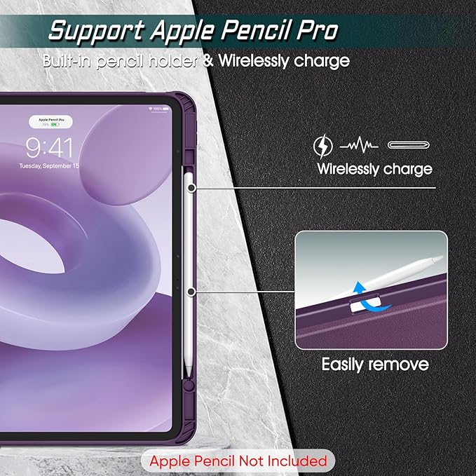 Fintie Magnetic Stand Case for iPad Air 13-inch M4/M3/M2 (2026/2025/2024) - Multiple Angles Shockproof Rugged Soft TPU Cover with Pencil Holder, Auto Sleep/Wake, Purple