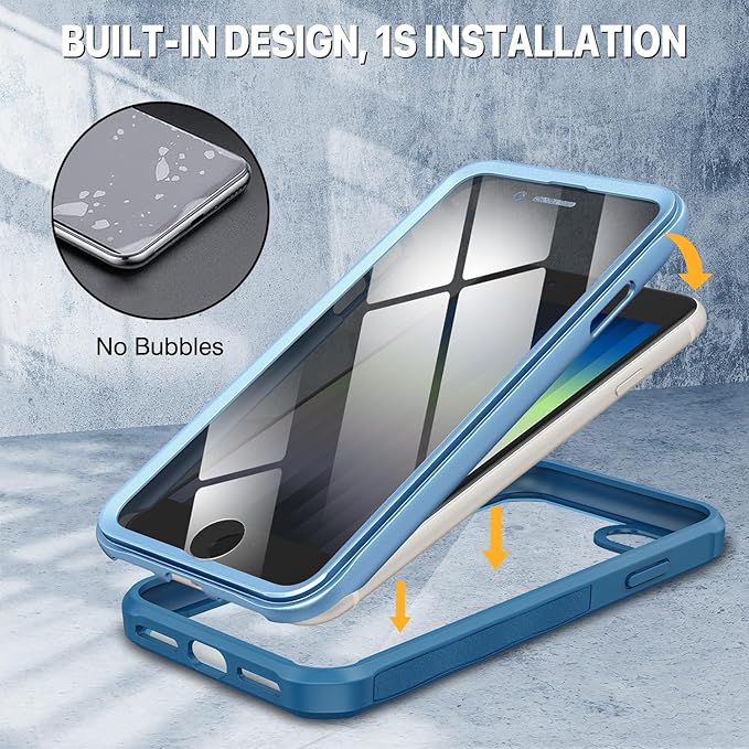 CENHUFO Privacy Case for iPhone SE 2022 3rd / iPhone SE 2020 2nd / iPhone 8/7, Full Body Phone Cover with Built-in 9H Tempered Glass Privacy Screen Protector, Anti Peep Shockproof Bumper - Blue