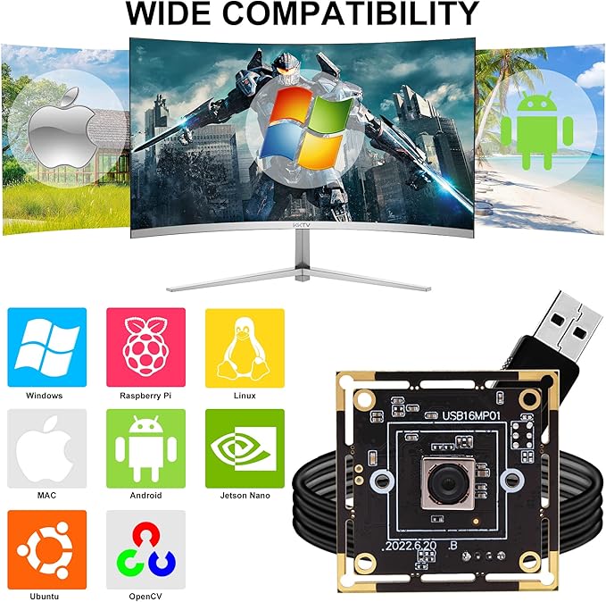 SVPRO Autofocus USB Camera Module for Computer,IMX298 16MP CMOS USB Camera for OpenCV LightBurn UVC Video Camera,Industrial Webcam Board for 3D Printer,Raspberry Pi, with 3.3ft/1m Cable