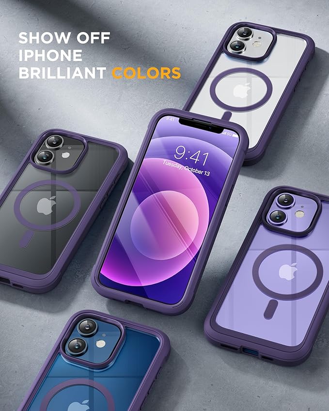 Miracase Glass Series Designed for iPhone 12/12 Pro 6.1 Inch, Upgrade Full-Body Magnetic Case with Built-in 9H Tempered Glass Screen Protector, with Camera Lens Protector, Magnetic Purple