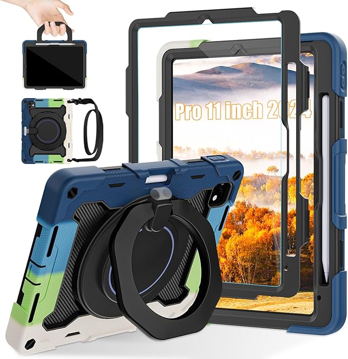 ROISKIN for iPad Pro 11 inch Case (M5/M4 (2025/2024)), Pro 11'' 6th/5th Gen -with HD Screen Protector, 360 Kickstand/Handle, Shoulder Strap, Pen Holder, Heavy Duty Military Grade - Kids Friendly