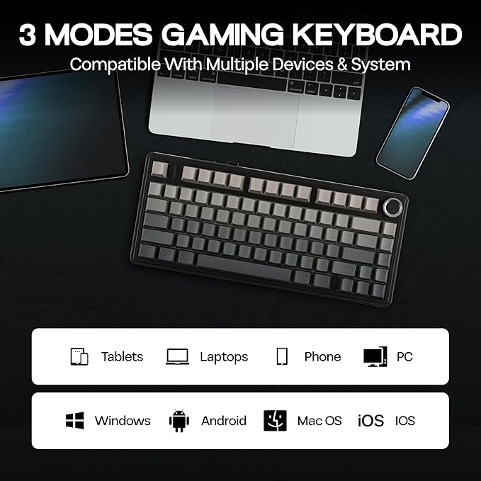 MechLands Aula F75 PRO 75% Wireless Gaming Keyboard, Gasket Mechanical Custom Keyboard with Five-Layer Padding, BT/2.4GHz/USB-C, Hot Swappable, Knob, RGB, Reaper Switches (Gradient Black)