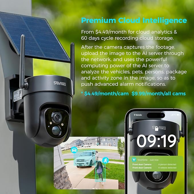 Vicohome 2QB 2K AI Solar Security Camera Wireless Outdoor, Battery Powered Cam, Two Way Audio, Motion Detection, Color Night Vision, Easy to Setup, Audible Flashlight Siren, 180 Days Exchange Policy