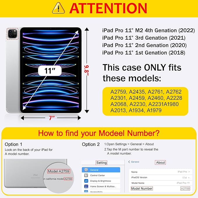 Mektron Case for iPad Pro 11 inch Case M2 2022 Generation 4th, Fit 2021 2020 2018 iPad Pro 11" (3rd, 2nd & 1st Gen) -Buit in Pencil Holder with Shockproof Cover Clear Shell, Blue Bows & Flowers