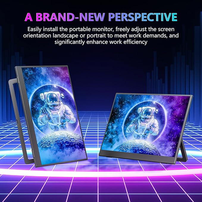 WUAWE Portable Monitor 14" Kickstand Portable Monitor for Laptop, Ultra Slim Built-in 180° Adjustable Stand, Second Screen for Laptop, Desktop, Tablet, Phone, Xbox, PS4/PS5, GEEKOM.
