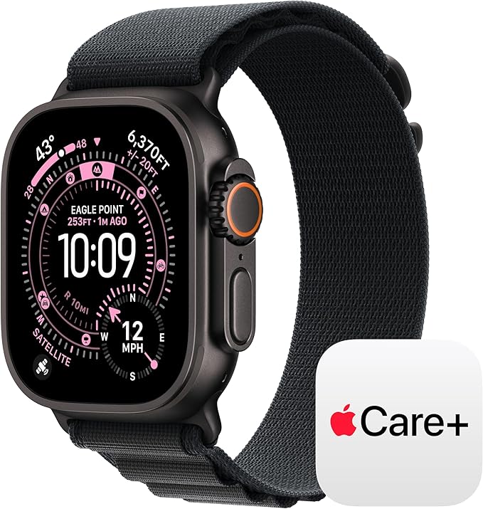 Apple Watch Ultra 3 [GPS + Cellular 49mm] Running & Multisport Smartwatch w/ Rugged Titanium Case w/ Black Alpine Loop - L w/ AppleCare+ (2 years)