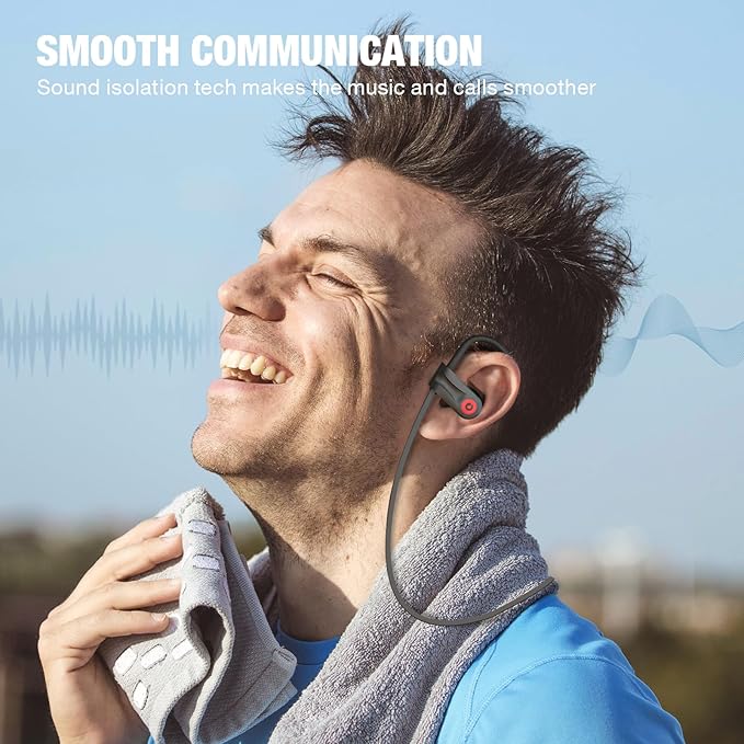 Boean Bluetooth Headphones, Wireless Headphones with 16 Hours Playtime Bluetooth 5.3 Wireless Earbuds HD Stereo Sound IPX7 Waterproof Earphones AI Music Generation Workout Headset for Running Sports