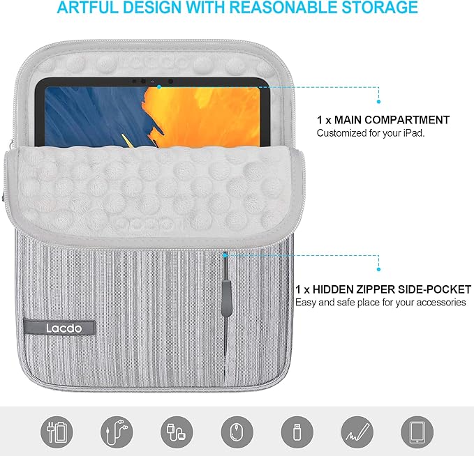Lacdo iPad Mini 7 Sleeve, iPad Mini Case Bag, Tablet Sleeve Case for iPad Mini 7 (A17 Pro)/6/5/4/3/2, Samsung Galaxy Tab A7 Lite 8.7"/Galaxy Tab A 8.0" Protective Tablet Bag Water Repellent, Dark Gray