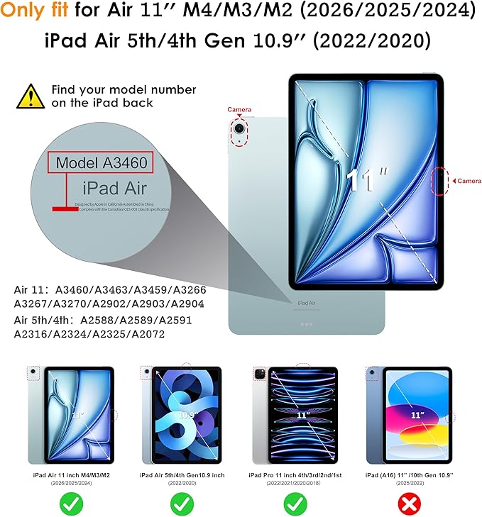 DTTO for iPad Air 11 inch Case M4 / M3 / M2 (2026/2025/2024), iPad Air 5th / 4th Gen (2022/2020), 360 Degree Rotating Premium Leather Folio Stand Cover with Pencil Holder, Red