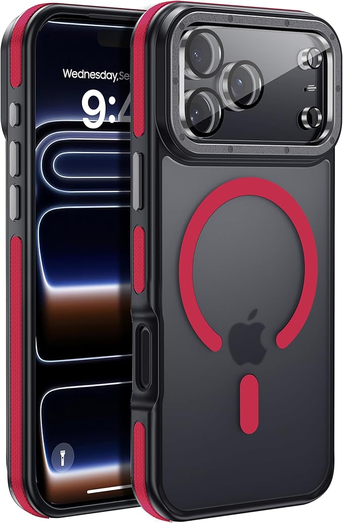 for iPhone 17 Pro Max case with Camera Lens Protector [10Ft Military-Grade Protection] Compatible with fit MagSafe Shockproof Cover Phone case for iPhone 17 Pro max 6.9 inch, Red Bumper