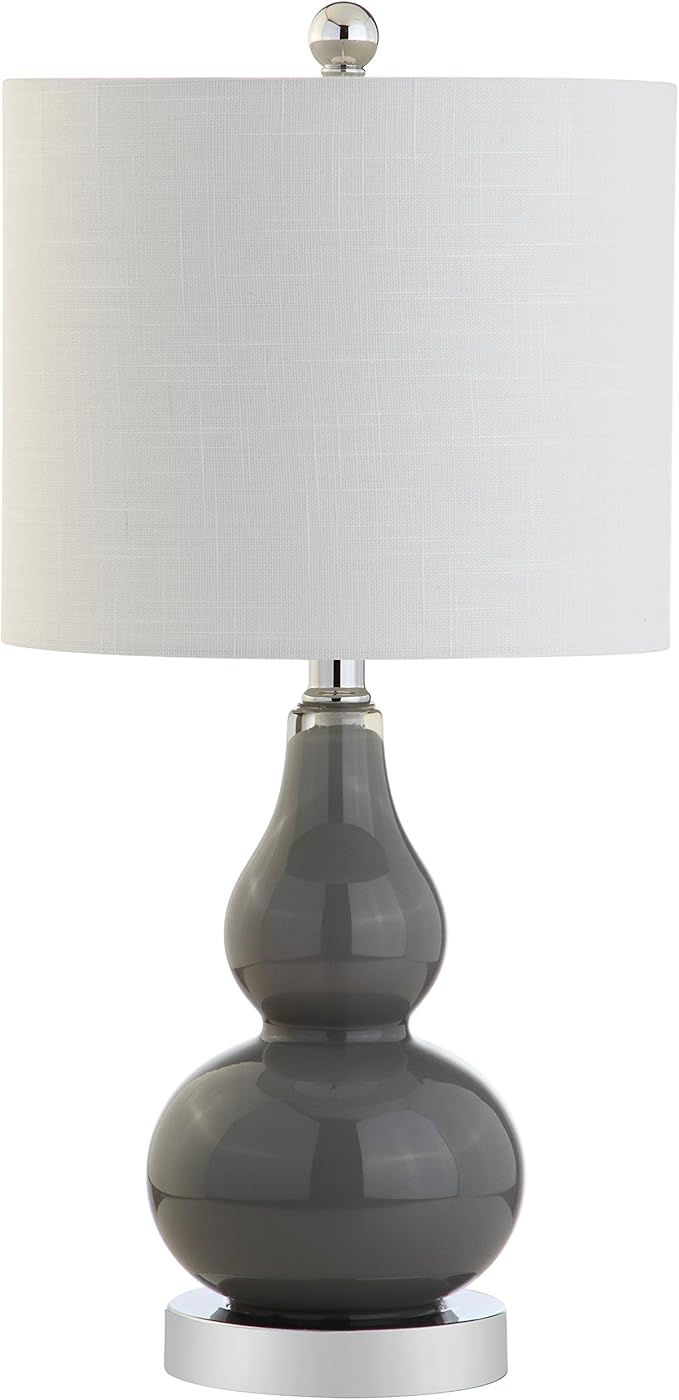JONATHAN Y 20.5" Gray Glass Table Lamp, Modern Gourd Bedside Nightstand Lamp for Bedroom, Living Room, White Linen Shade, LED Bulb Included JYL1028A