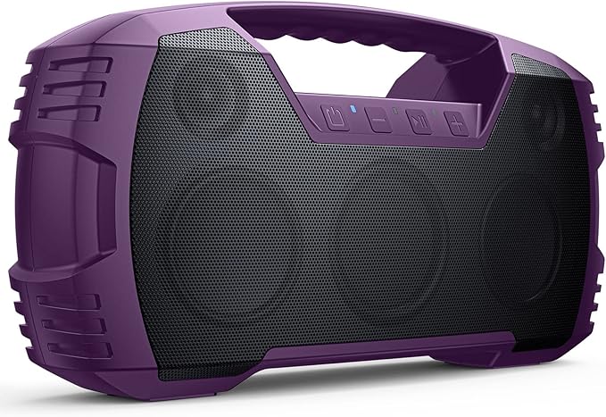IPX7 Waterproof Outdoor Bluetooth Speaker, Wireless, 90W(Peak), 32H Playtime, Floating Design, Deep Bass & Loud Stereo Sound, Portable with Handle, Rugged for Pool, Beach, Kayaking, Hiking, Purple