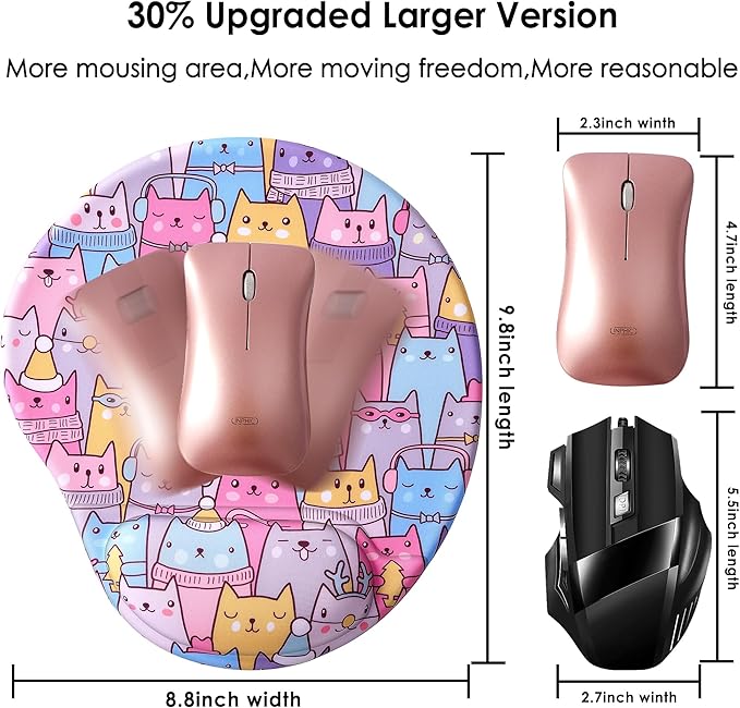 Ergonomic Mouse Pad with Wrist Support,Cute Mouse Pads with Wrist Rest,Comfortable Mouse Pad for Home Office Gaming Working Computers Laptop,Pain Relief with Non-Slip PU Base (Colorful Cat)