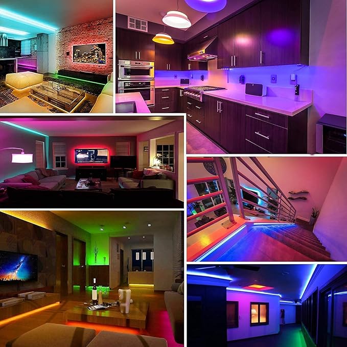 Keepsmile 50ft Led Lights for Bedroom, Bluetooth Smart APP Control RGB Color Changing Led Strip Lights with Remote Control and Power Adapter Led Lights for Room Kitchen Party Home Decoration