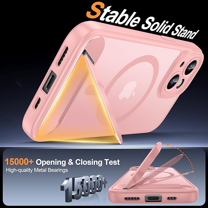Magnetic Compatible with iPhone 15 Case, [Built-in Invisible Kickstand][Compatible with MagSafe][Full Camera Protection] Translucent Matte Phone Case for iPhone 15 6.1" Pink