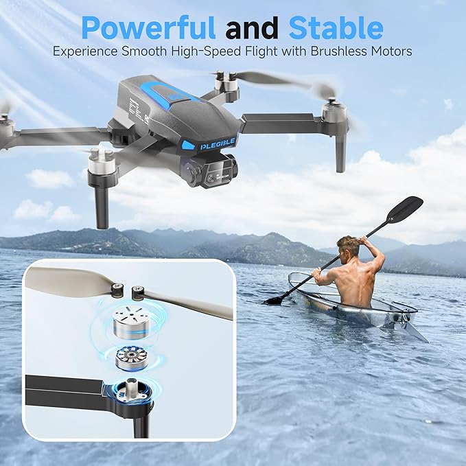 PLEGBLE Drones with Camera for Adults 4K, FPV Drone for Kids Beginners, Foldable RC Quadcopter with 3 Batteries 45 Mins Long Flight Time, Brushless Motor, One Key Start, Toys Gifts for Boys Teen Men