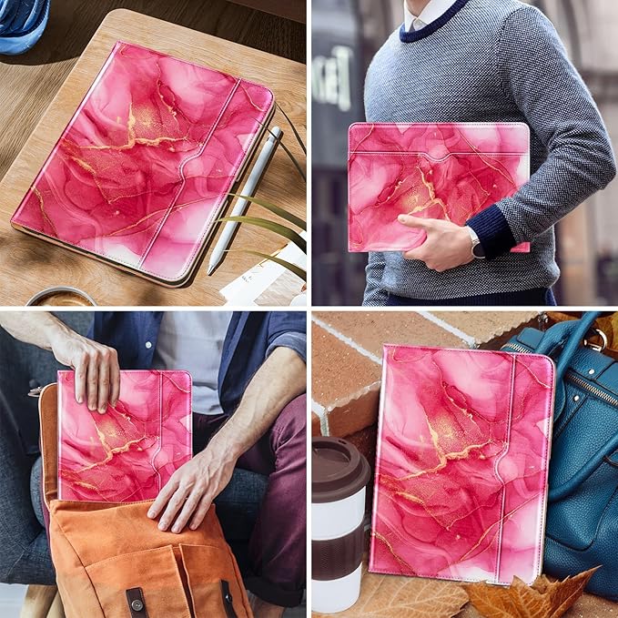 DTTO iPad Pro 12.9 6th / 5th / 4th / 3rd Generation Case 2022/2021/2020/2018, Premium Leather Folio Stand Cover with Built-in Apple Pencil Holder -Auto Wake/Sleep and Multi Viewing Angles,Red Marble
