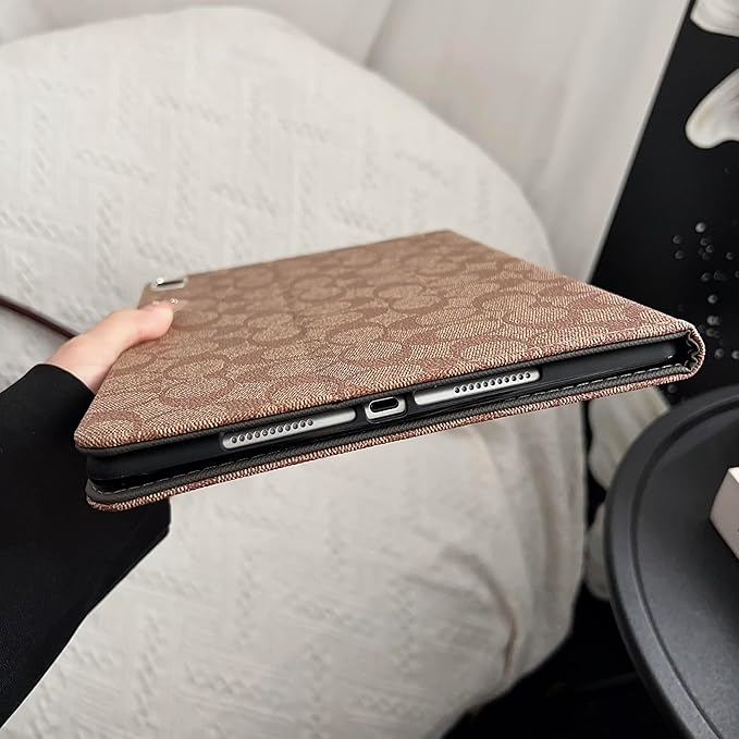 Brown Designer PU Leather Case for iPad 10.2 Inch 9th/8th/7th Gen (2021/2020/2019), iPad Pro 10.5 Inch 2017, Slim Protective Cover with Pencil Holder, Soft TPU Back & Auto Sleep/Wake