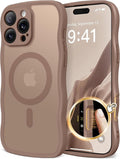 CAPRARO for iPhone 16 Pro Max Case for Women Girls, Upgraded [Full Camera Protection] [Compatible with MagSafe] Cute Wave Translucent Matte Phone Case for iPhone 16 Pro Max, Brown