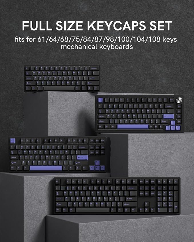 Womier Double Shot PBT Keycaps Set 138 Keys, Cherry Profile Custom Keycaps 60 65 75 100 Percent for 61/64/68/84/87/100/104/108 Retro Gaming Mechanical Keyboard, Black Purple