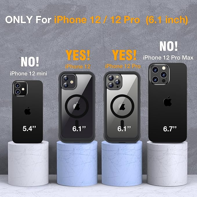 Miracase Magnetic for iPhone 12/12 Pro Case 6.1 inch, (Compatible with MagSafe) Upgrade Full-Body Clear Phone Bumper Case with Built-in 9H Tempered Glass Screen Protector, Magnetic Classic Black