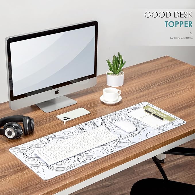 Topography Map Extend Large Gaming Mouse Pad Desk Accessories for Office Decor, Long Laptop Keyboard Mouse Mat, Abstract White Line Bird Pattern (31.50"x15.75"x0.12", Not Waterproof)