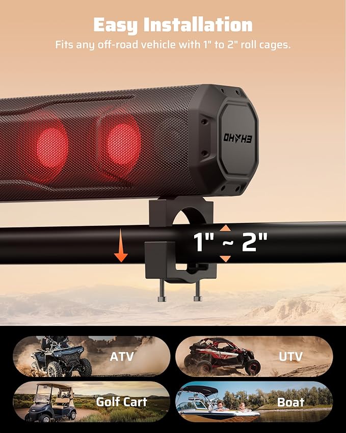 Ehaho 35 Inch 8 Speaker UTV Sound Bar, Bluetooth Golf Cart Speakers [Color Changing RGB & Strobe Light] IP66 Waterproof ATV Speaker System, SXS SoundBar Compatible with Polaris RZR CFmoto Can-Am