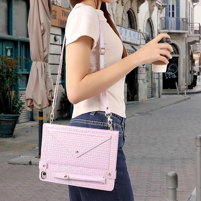 Shiny Case for iPad mini 5/4/3/2/1, Mini 7.9" Handbag Case, Techcircle Iridescent PU Leather Folio Envelope Pocket Stand Cover with Hand Strap+Shoulder Strap+Pencil Holder+Card Slots, Shiny Lilac