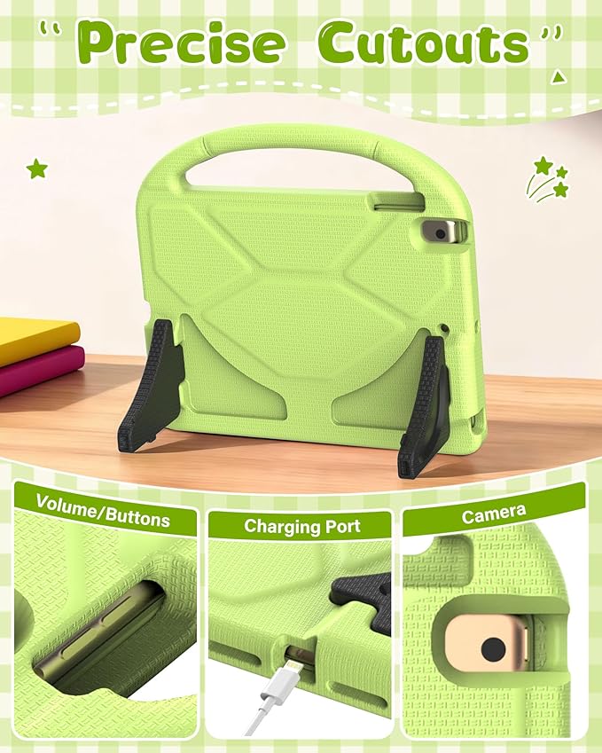 Kids Case for iPad 5th/6th Generation (9.7-inch, 2017/2018), iPad Air 2/Pro 9.7 Case with Screen Protector, Durable Shockproof Lightweight Cover with Handle/Stand for Kids, Light Green