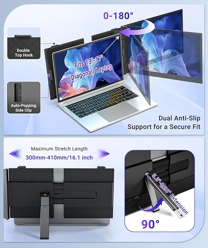 Laptop Screen Extender, 14” FHD 1080P Portable Monitor for Laptop, 1.3lbs Ultra-Light Dual Monitor, USB-C Plug & Play Travel Monitor Extender for 13”-17” Windows/Mac/Android/Chrome