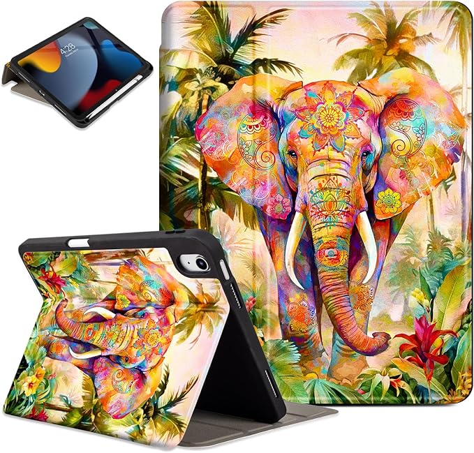 Lokigo iPad (A16) 11th Generation Case 11 Inch (2025), iPad 10th Generation Case 2022, Multi-Angle Viewing 10th/11th Gen iPadCase, Elephant
