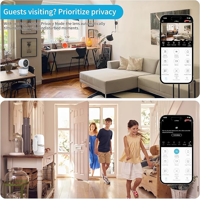 Indoor PTZ Camera with Privacy Mode, 2K 3MP Pan/Tilt Security Camera for Home, 32GB TF Card Included, No Subscription, Dual-Band 5G/2.4G WiFi, AI Motion Detection, Night Vision, 2-Way Audio,Siren