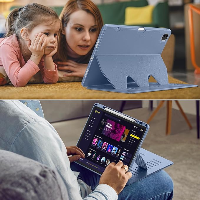VIKESI Case for iPad Pro 12.9 6th / 5th / 4th / 3rd Generation Case 2022/2021/2020/2018,Multiple Angles Magnetic Stand Cover,Shockproof Soft Back,Pencil Holder,and Auto Sleep/Wake,Mist Blue