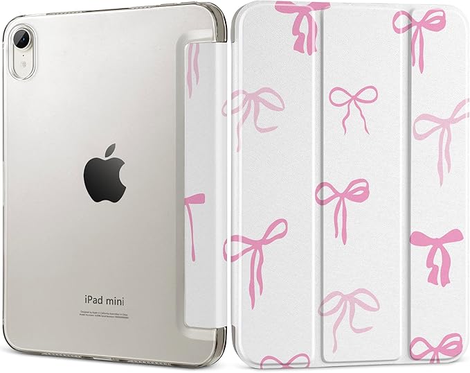DONGKE for iPad mini 7 (A17 Pro) 2024 & iPad mini 6 2021 8.3 Inch, Slim Foldable Stand Hard PC Translucent Back Shell Smart Cover for iPad mini 7th/6th Generation [Auto Wake/Sleep] - Pink Bows