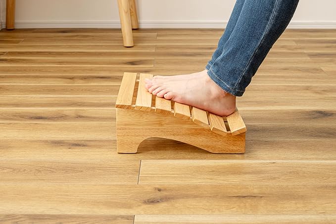 PaletteLife Wooden Footrest, D11.42 xW13.78 xH4.93 (29x35x12.5cm), 1x1 ft, Small, Natural Ashwood, Ergonomic Design