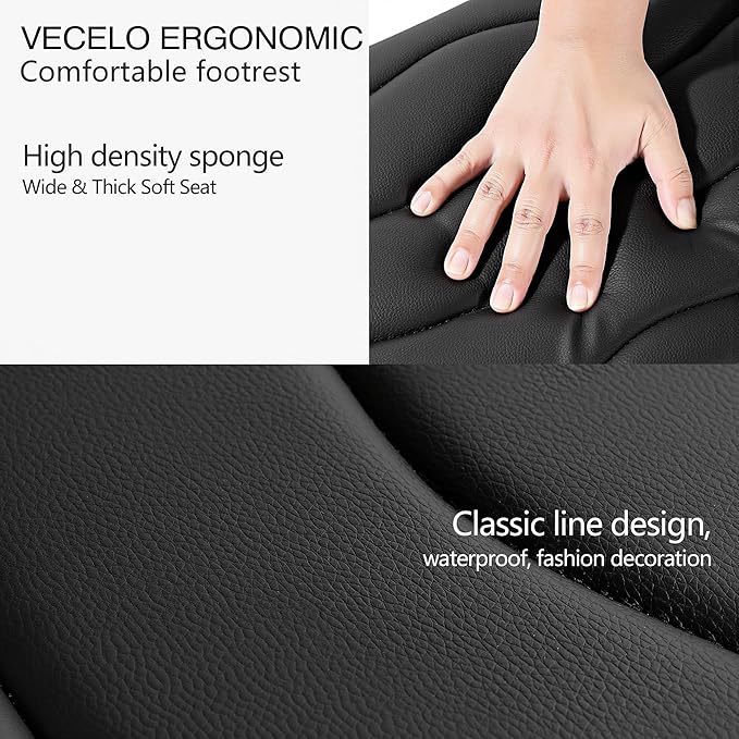 VECELO Under Desk Footrest, PU Ergonomic Foot Rest with Comfort Padding, Height Adjustable for Relieving Leg Pain, Stiffness, and etc, Black