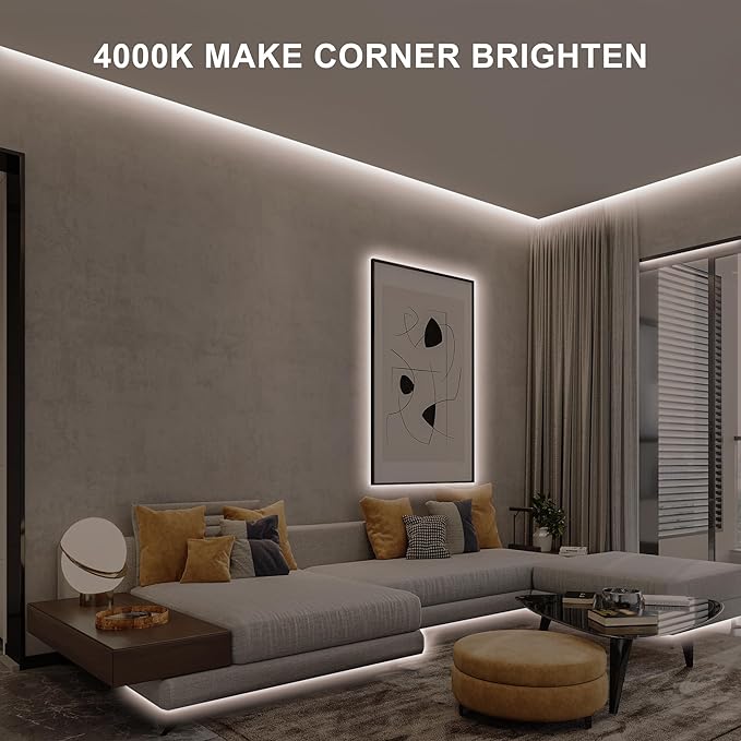32.8ft COB Led Strip Light with Remote, 4000K Ra93+ Dimmable Bright Led COB Strip Light, White Continuous Led Strip Light for Mirror, Stair, Cabinet, Room