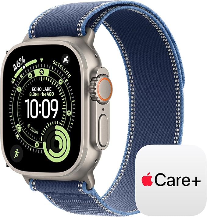Apple Watch Ultra 3 [GPS + Cellular 49mm] Running & Multisport Smartwatch w/ Rugged Titanium Case w/ Blue/Bright Blue Trail Loop - S/M w/ AppleCare+ (2 years)