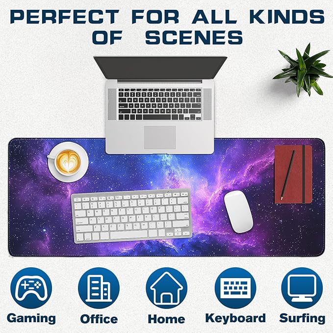 Mouse Pad Gaming - Desk Mat for Keyboard and Mouse - Large Mouse Pads for Desk, Galaxy Space Gaming Mousepad with Non-Slip Base, Desks Pad (31.5" X 11.8") for Game, Office and Home