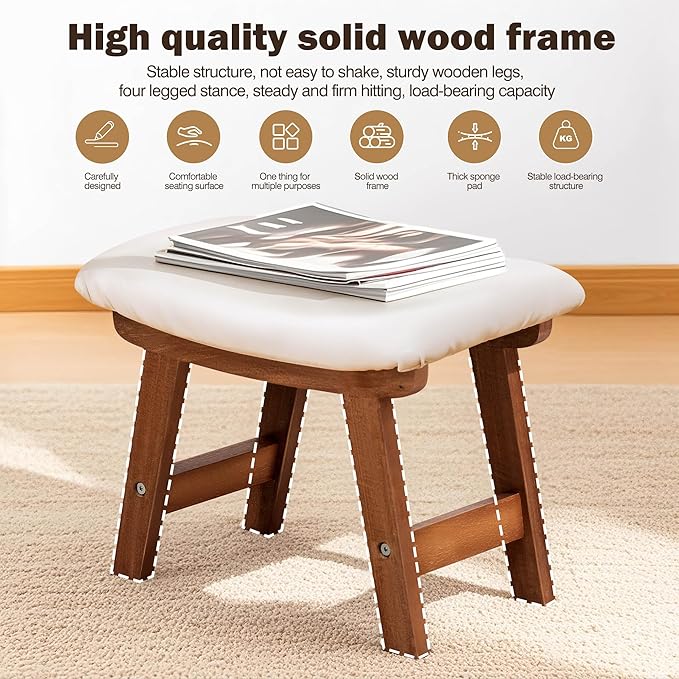 Sosola Foot Stool with Leather Cover,Foot Rest Made of Wooden for Couch,Bench,Sofa,Under Office Desk