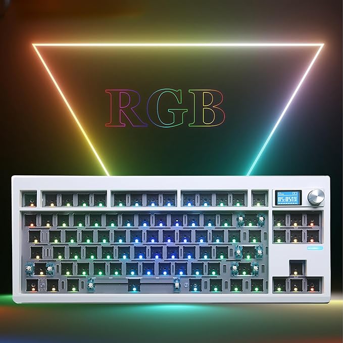 GMK87 TKL Mechanical Keyboard Kit Tri-Mode for 3/5pin Switches,85 Keys+Rotary Knob+TFT-LCD Screen Hotswap PCB Gasket Mounted,VIA Programmable DIY Keyboard Kit (White)