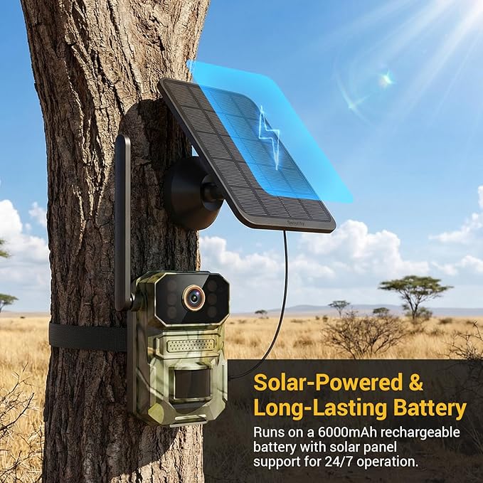 Hubposh 4G LTE Cellular AI Security Camera with Solar Panel, 1080p Outdoor Cameras for Home Security, Night Vision, Live View, Two-Way Talk, IP65, Built-in SIM Card, Unlimited Plan (Sold Separately)