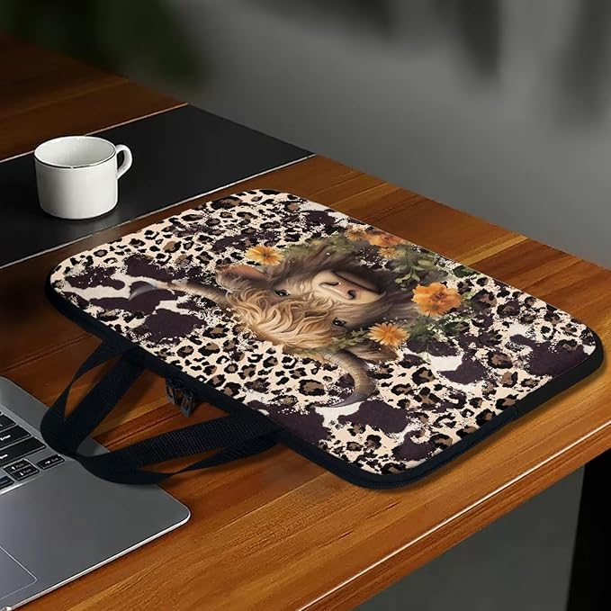17 Inch Laptop Sleeve, Laptop Cover Computer Bag Tablet Carrying Case with Handle, Brown Cow Zipper Tote Bags Notebook Sleeves Handbag Messenger BriefcaseGifts for Women